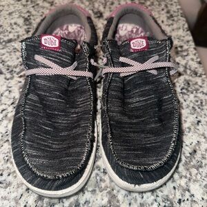 Hey Dude Kids Black/Grey Slip-On Sneakers with Pink Trim